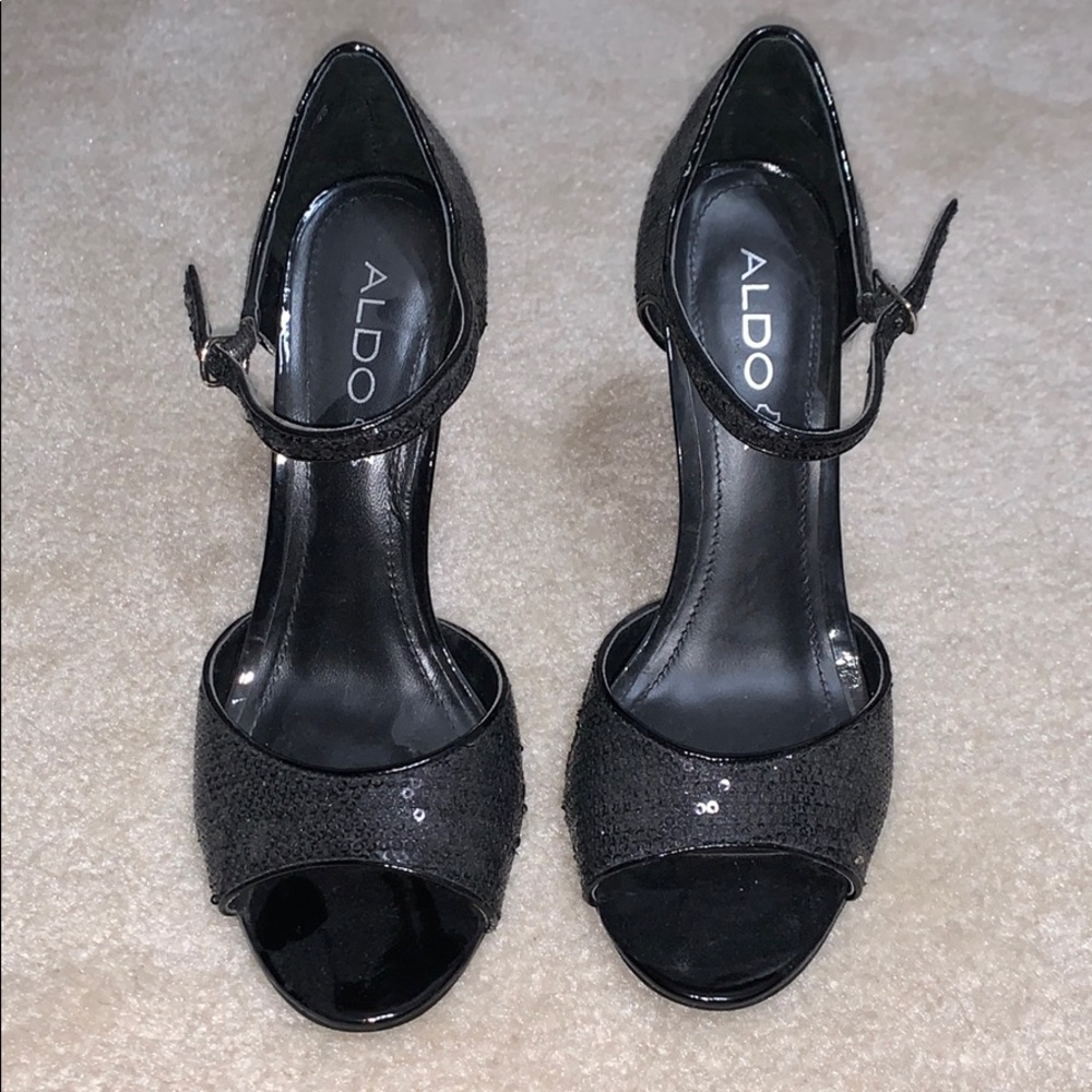 Black Sequence High Heel Sandals